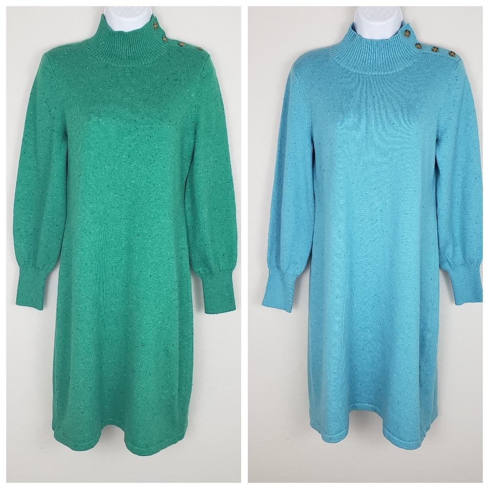 Lot Of Two Talbots Retro 90s Vibe Mock Neck Fleck Yarn Sweater Dresses Sz Small